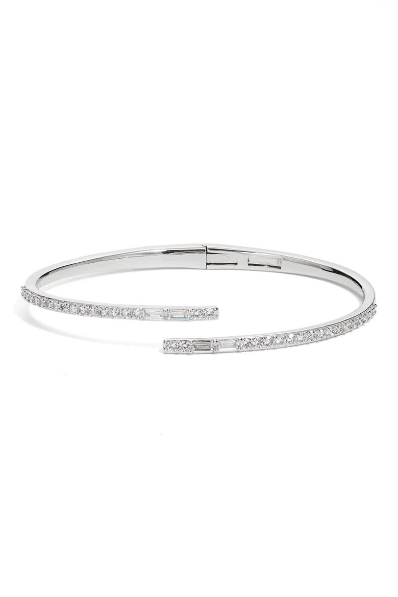 Cubic Zirconia Overlap Cuff Bracelet, Main, color, CLEAR- SILVER