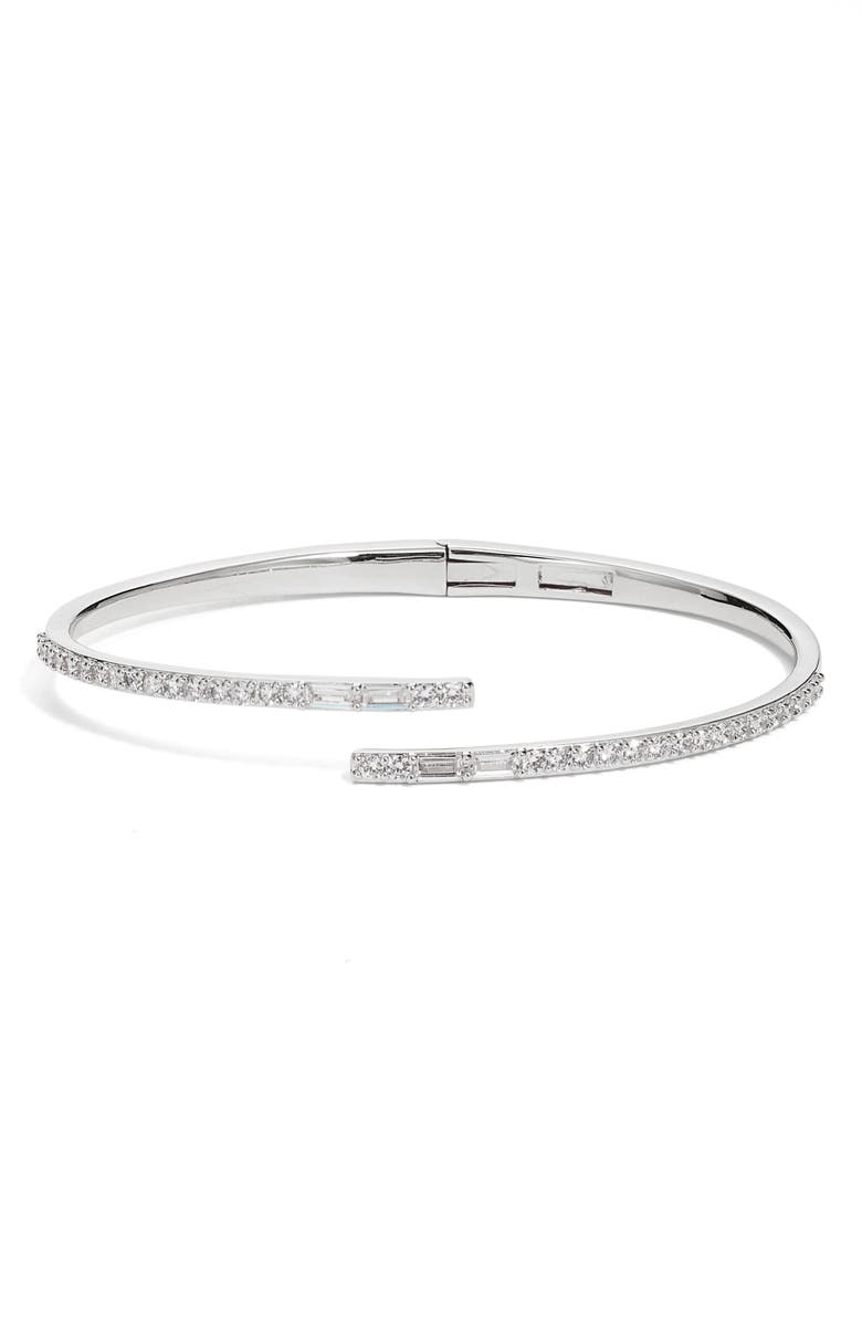 Nordstrom Cubic Zirconia Overlap Cuff Bracelet, Main, color, Clear- Silver