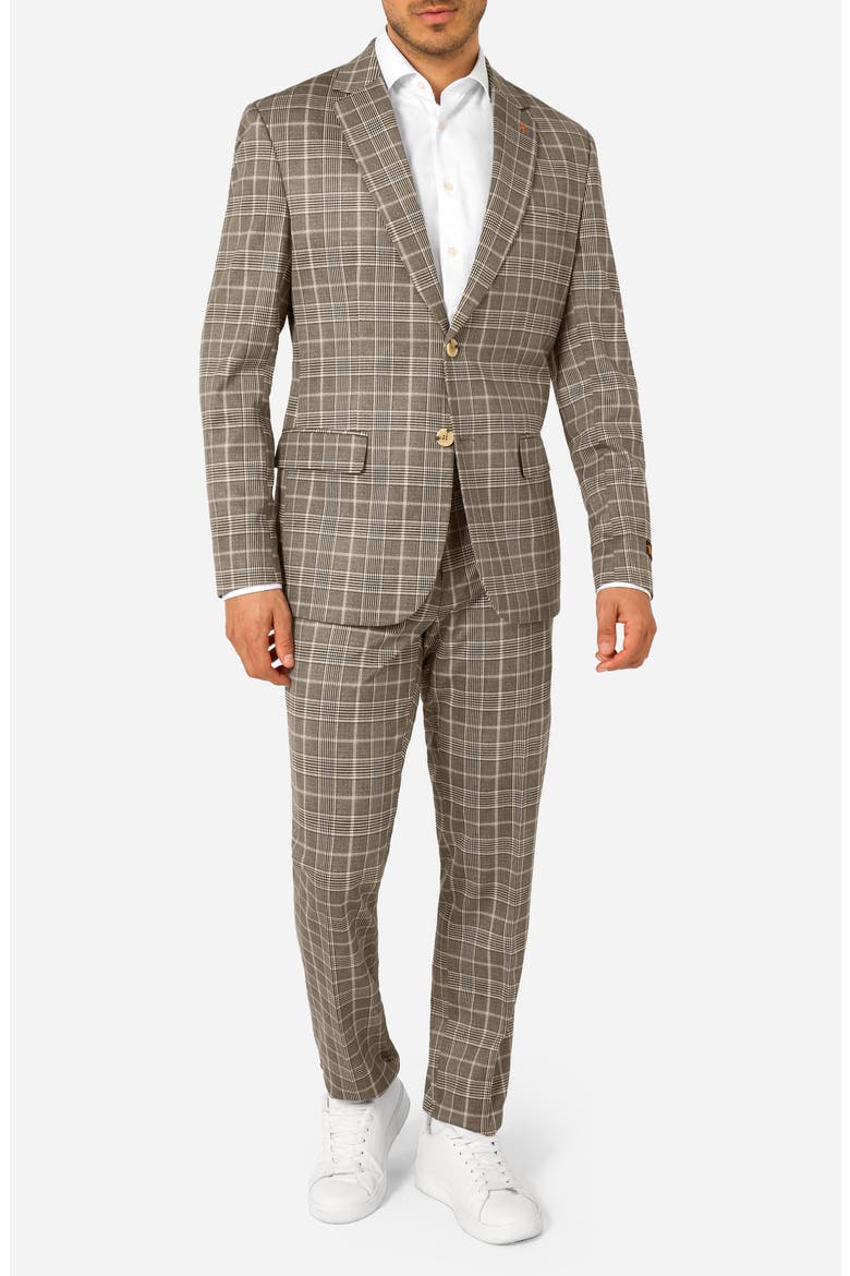 Daily Slim Fit Tan Glen Check Stretch Suit, Main, color, TAN