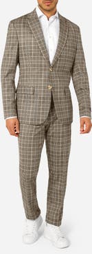 OppoSuits Daily Slim Fit Tan Glen Check Stretch Suit