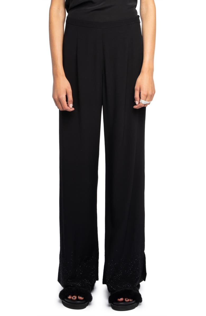 Zadig & Voltaire Papel Crystal Embellished Wide Leg Pants, Main, color, Black