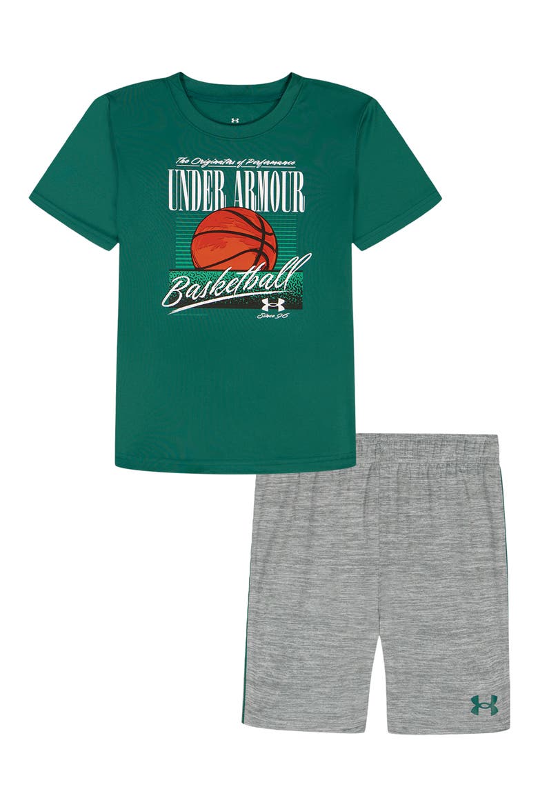 Kids' Tech Basketball Graphic T-Shirt & Shorts Set, Main, color, RACK GREEN
