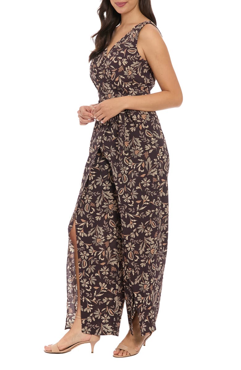 London Times Floral Walk-Through Jumpsuit, Alternate, color, Brown/ Beige