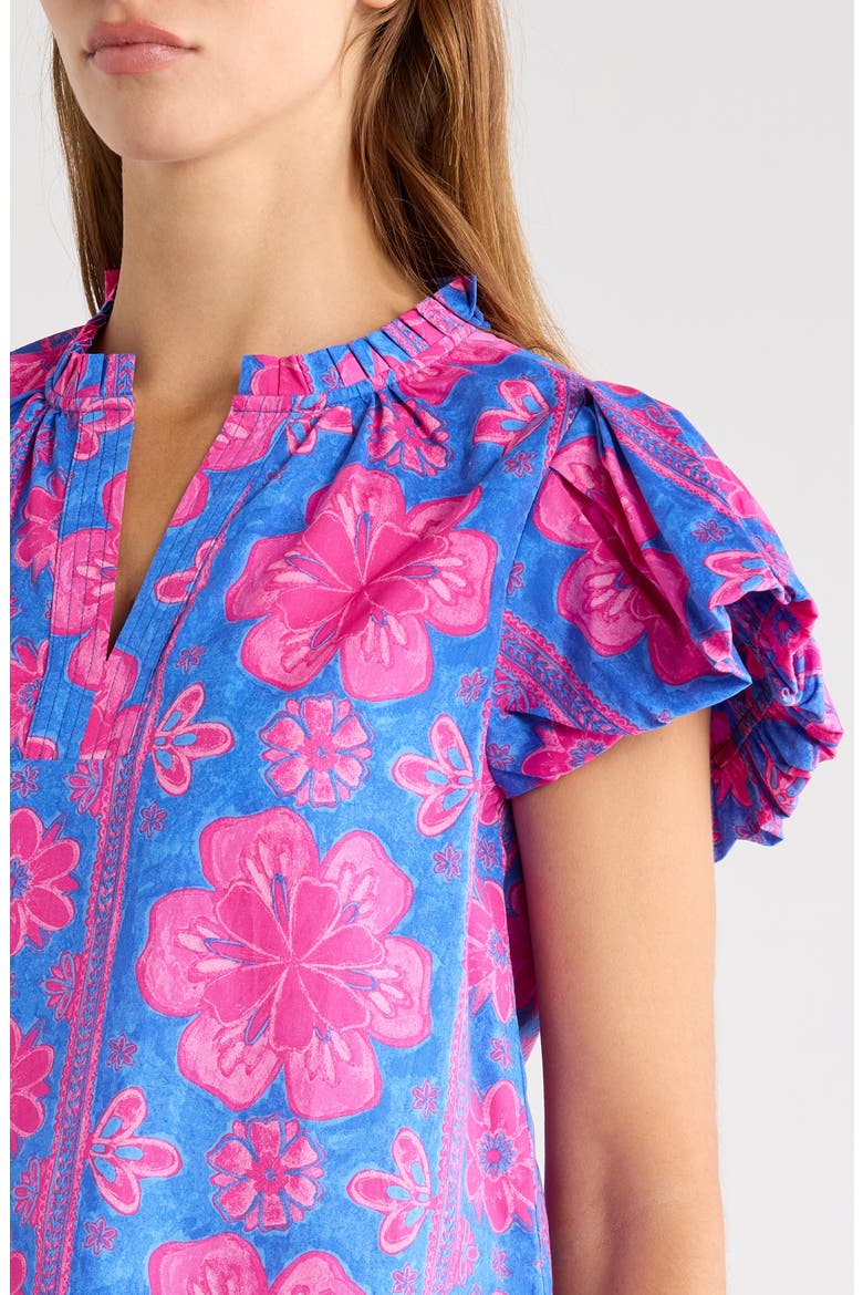 Bethel Floral Keni Cotton Split Neck Top, Alternate, color, BLUE-FUCHSIA