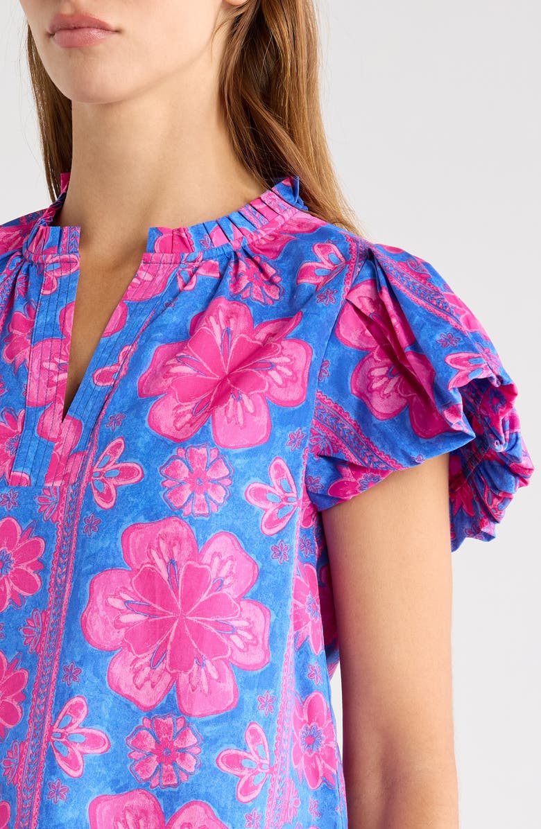 SUGARLIPS Bethel Floral Keni Cotton Split Neck Top, Alternate, color, Blue-Fuchsia