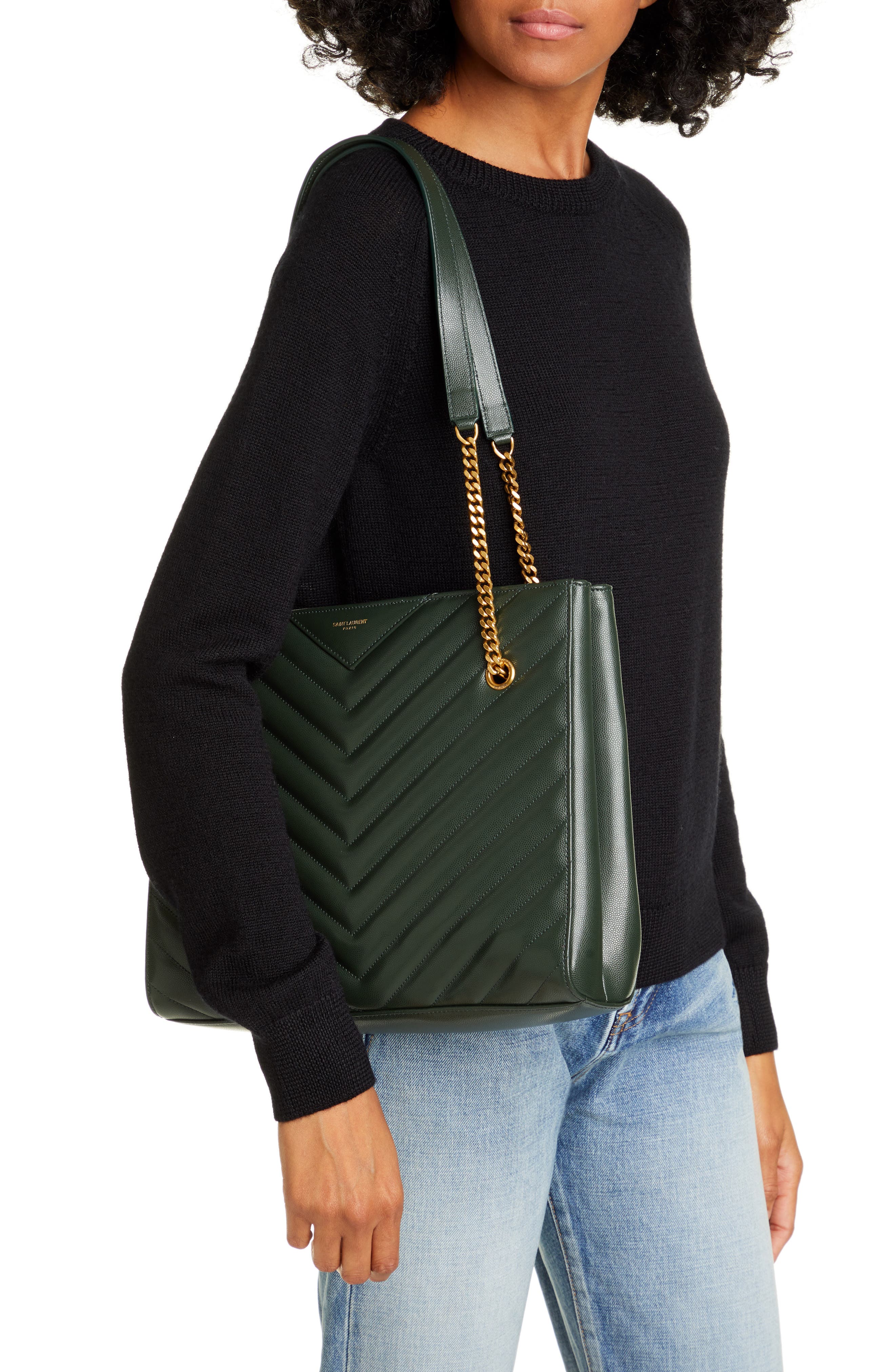 Medium Tribeca Quilted Calfskin Leather Tote, Alternate, color, VERT FONCE