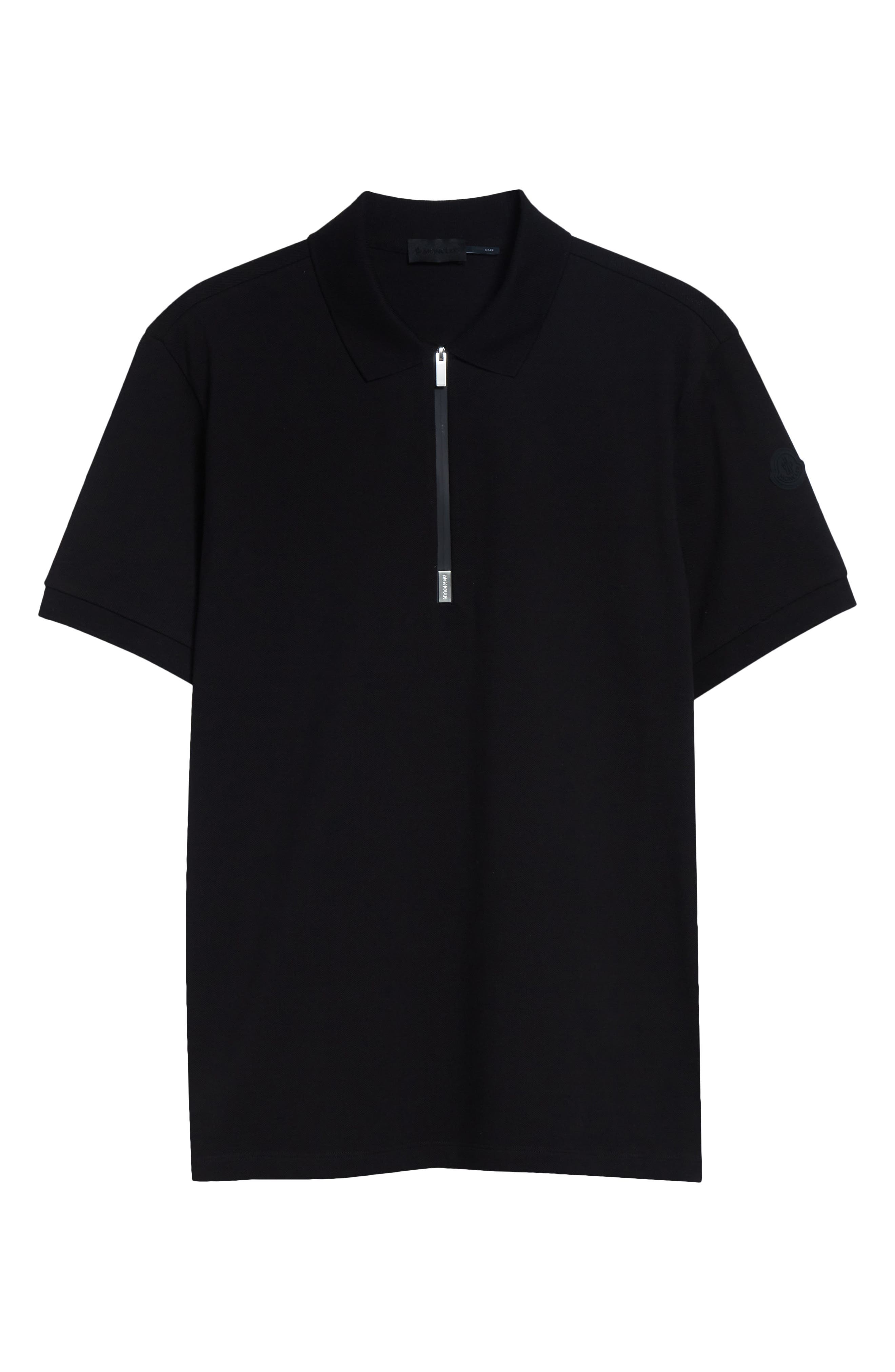 Moncler Cotton Pique Zip Polo In Black