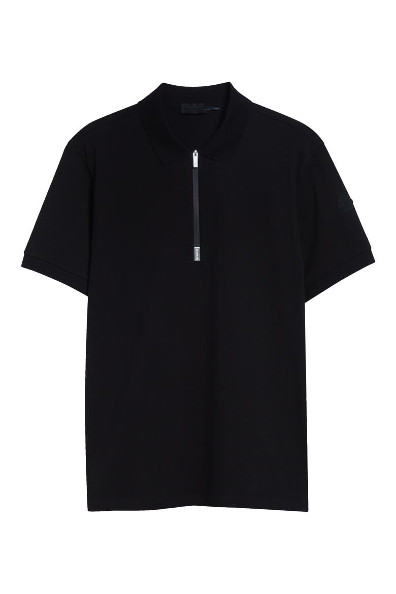 Cotton Pique Zip Polo, Alternate, color, BLACK