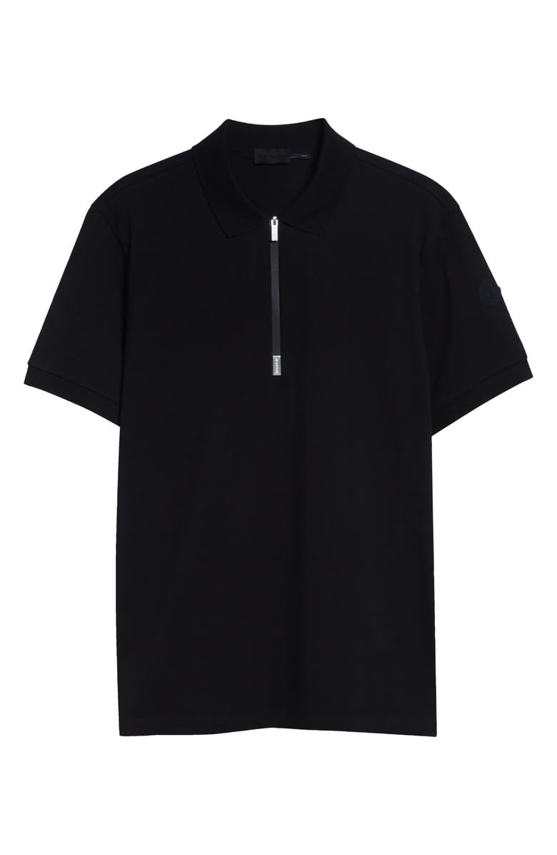 Moncler Cotton Pique Zip Polo, Main, color, Black