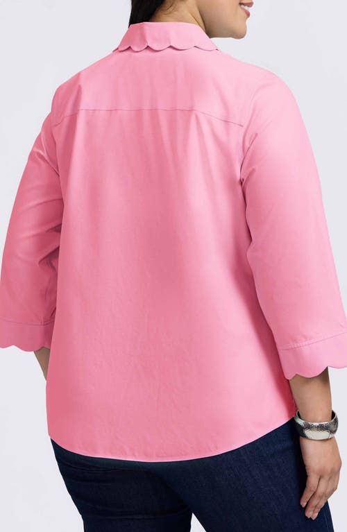 Foxcroft Gwen Three-quarter Sleeve Cotton Button-up Shirt In Pink Sea Glass
