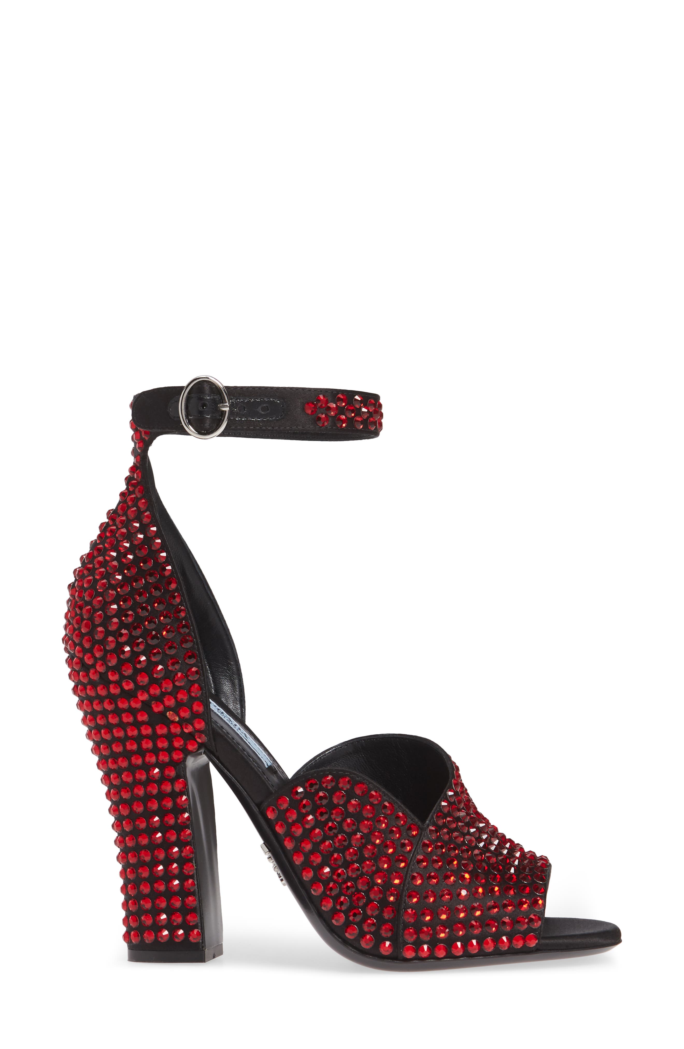 Prada Crystal Ankle Strap Peep Toe Pump, Alternate, color, 