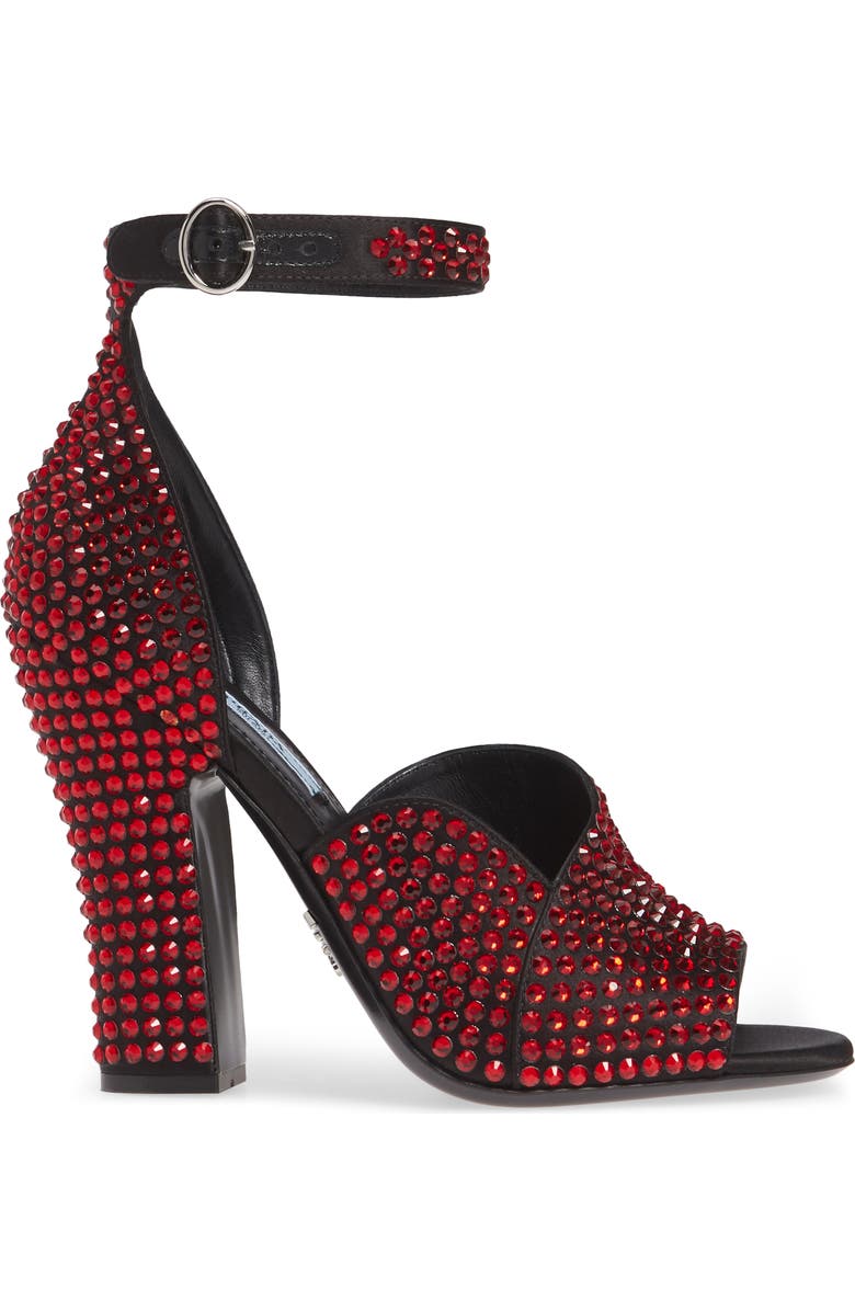 Prada Crystal Ankle Strap Peep Toe Pump, Alternate, color,