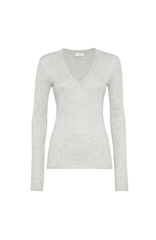Brunello Cucinelli Cashmere And Silk Sparkling Sweater In White