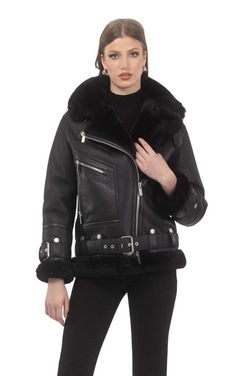 Shearling Lamb Moto Zip Jacket