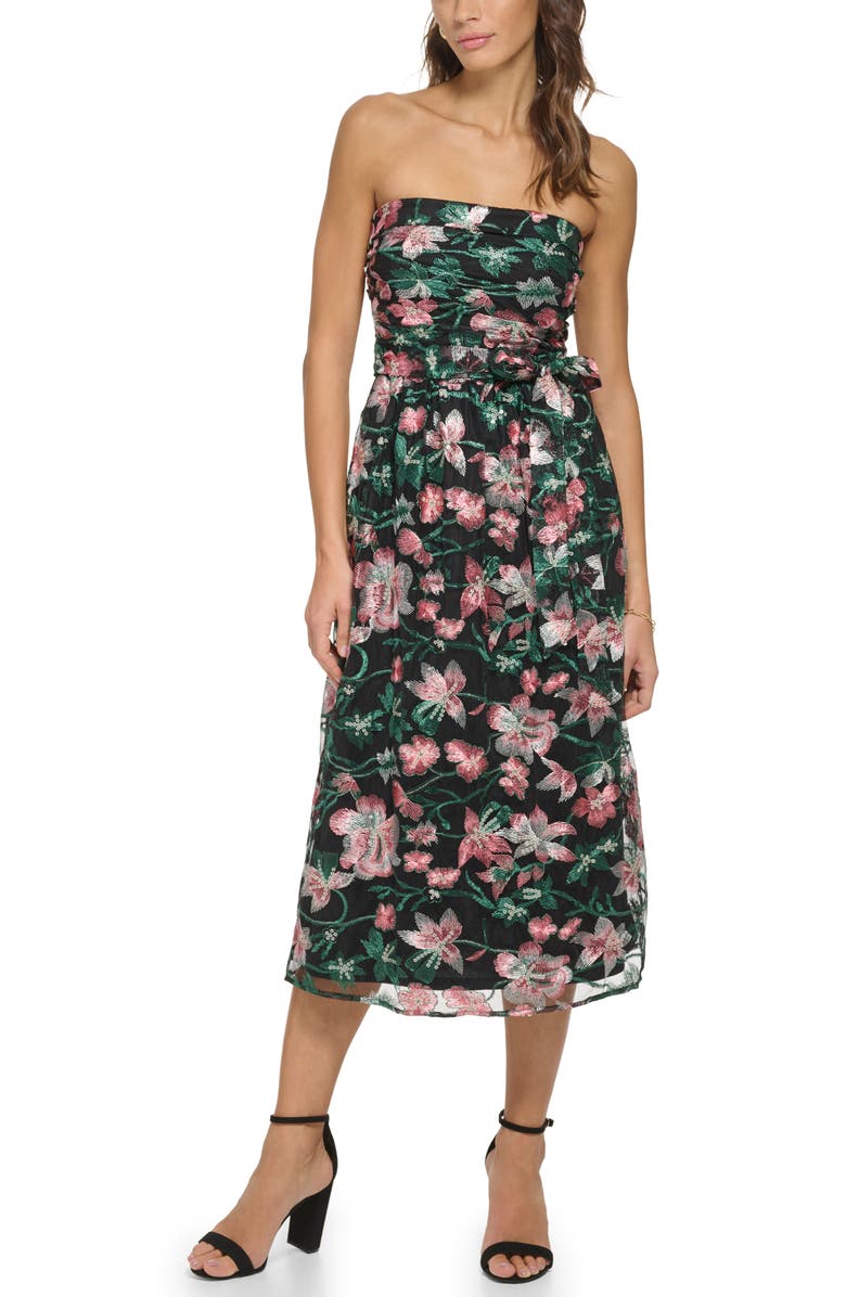 Kensie Floral Embroidered Fit & Flare Midi Dress, Alternate, color, 
