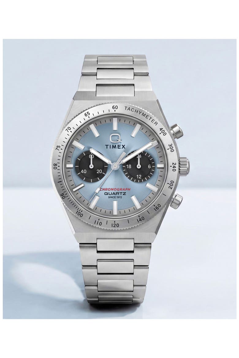 Q Timex Chronograph Bracelet Watch, 36mm, Alternate, color, SILVER/BLUE