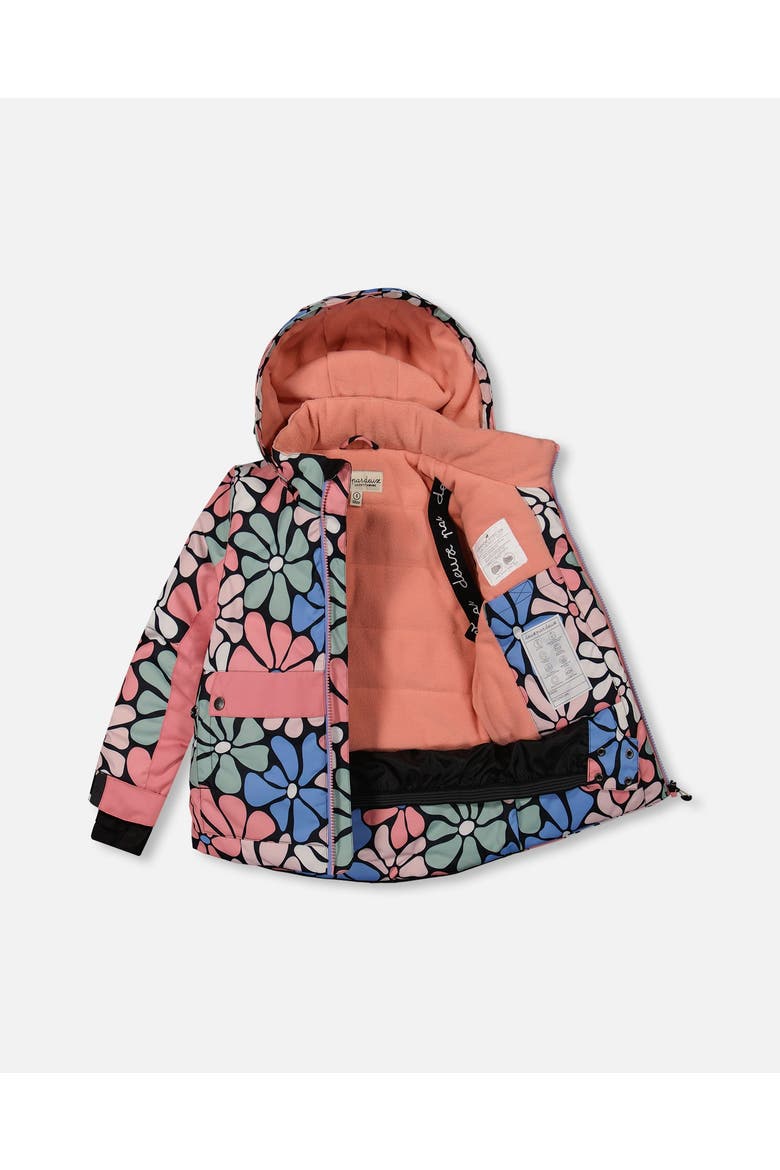 Girl's Two Piece Snowsuit Printed Retro Flowers With Pink, Alternate, color, Mauve Glow