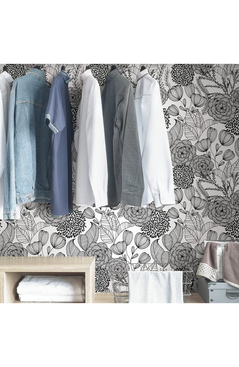 Wallpops Black Secret Garden Peel & Stick Wallpaper, Alternate, color, Black