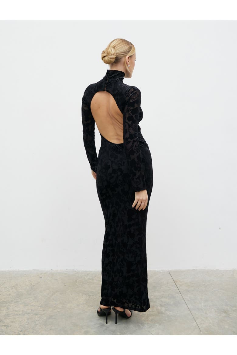 Caitlin Flocked Backless Maxi Dress, Alternate, color, Black