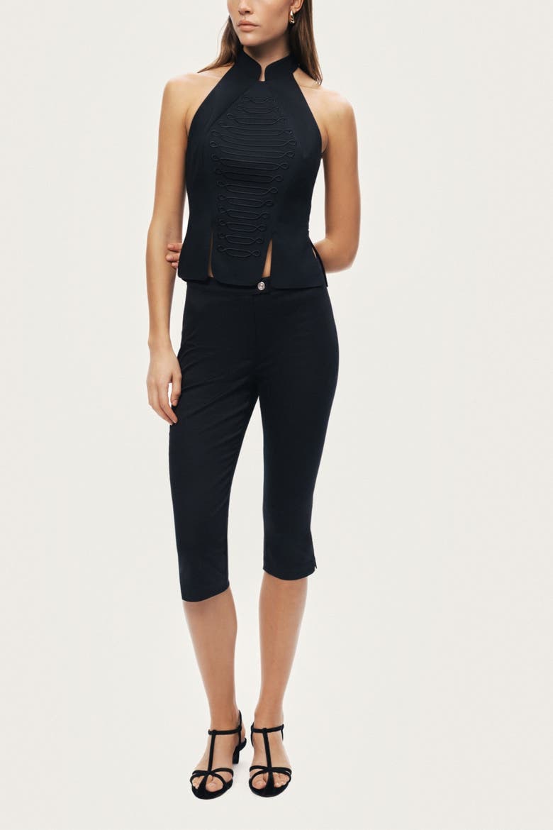 Halter Neck Structured Top, Alternate, color, Black