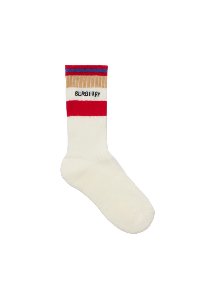 Burberry Two-piece Logo Stripe Cotton Blend Socks Set, Alternate, color, White/Pillar Red