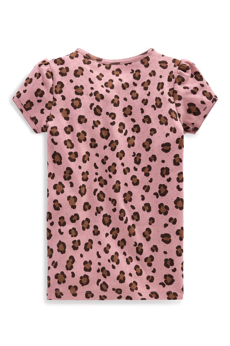 Kids' Leopard Print Short Sleeve Pointelle Top, Alternate, color, VINTAGE PINK LEOPARD