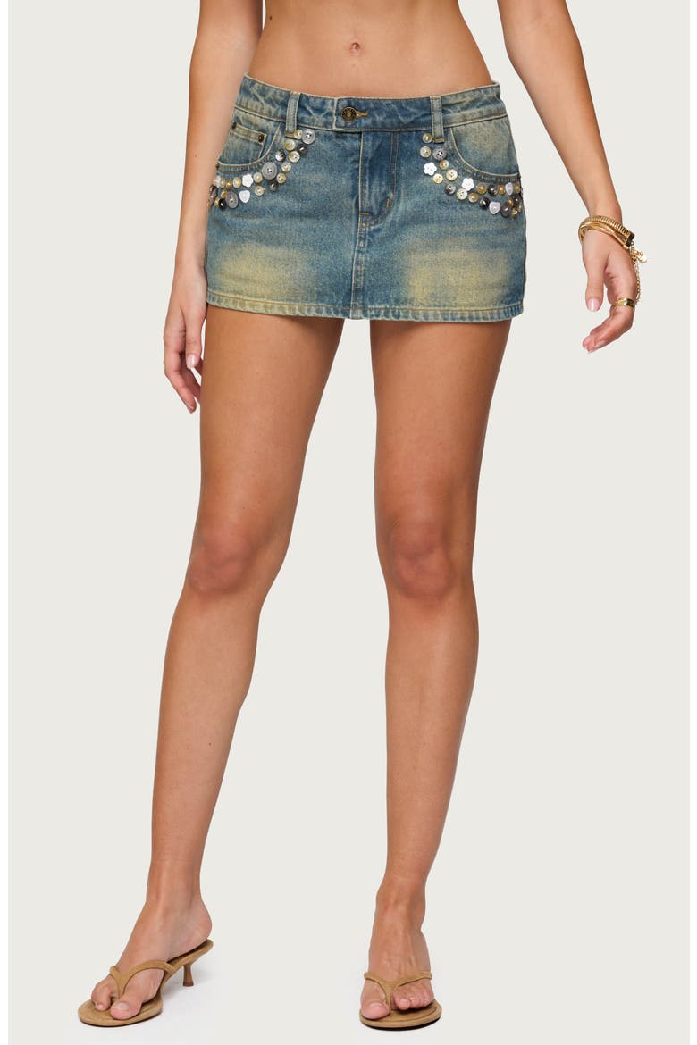 Mixed Buttons Denim Miniskort, Main, color, BLUE-WASHED