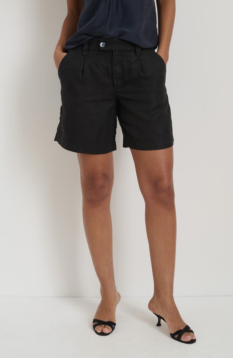 Alex Mill Luna Pleated Linen Shorts, Alternate, color, Black