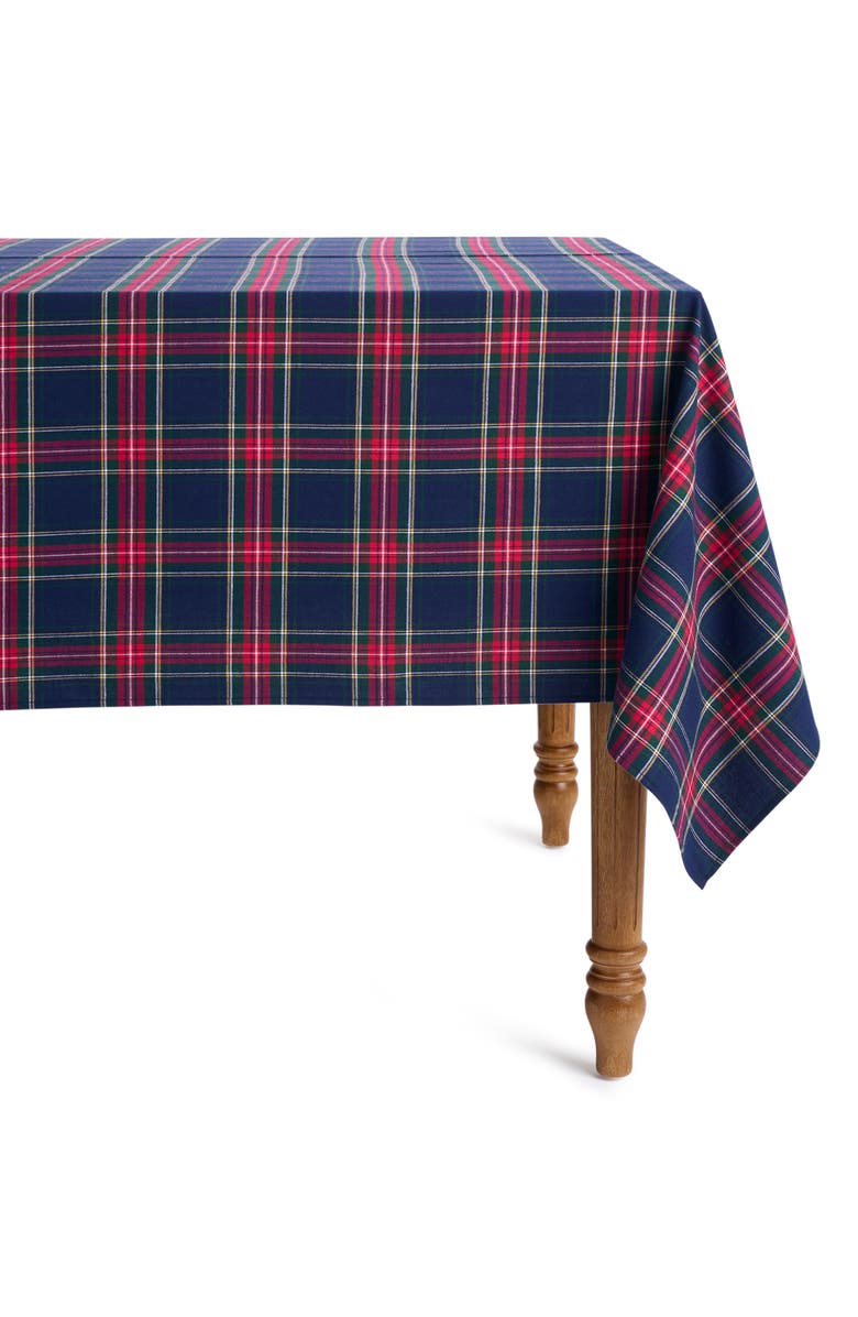 Petite Plume Windsor Tartan Tablecloth, Main, color, Navy
