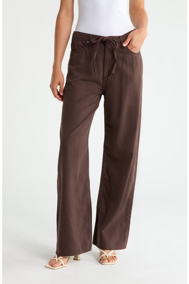 Featherweight Phoebe Drawstring Wide Leg Jeans, Main, color, DARK BROWN STONE