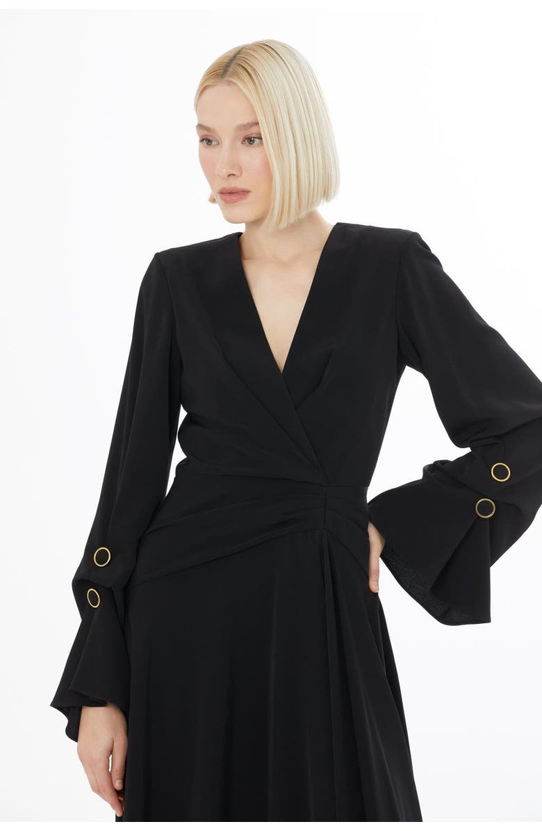 Gizia Pleated-Front Dress with Back Concealed Zip Closure, Alternate, color, Black