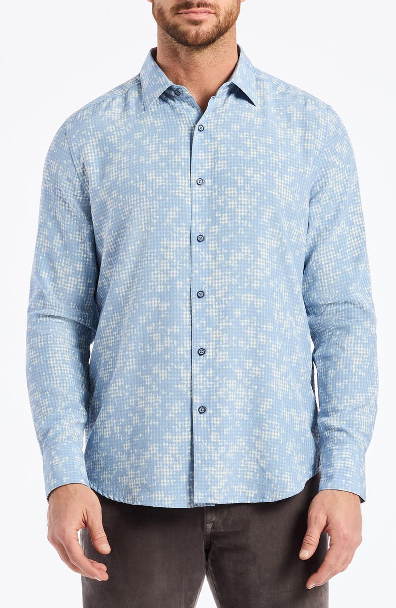 Robert Graham Angola Jacquard Micro Plaid Button-Up Shirt, Main, color, Light Blue