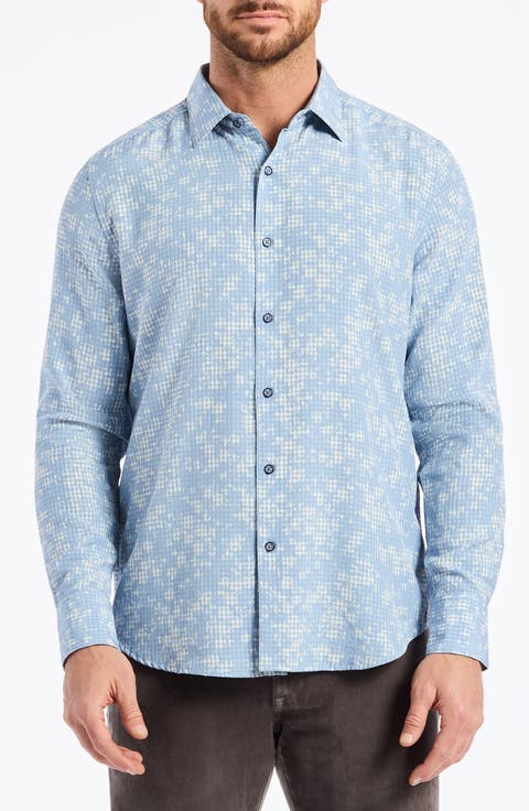 Angola Jacquard Micro Plaid Button-Up Shirt