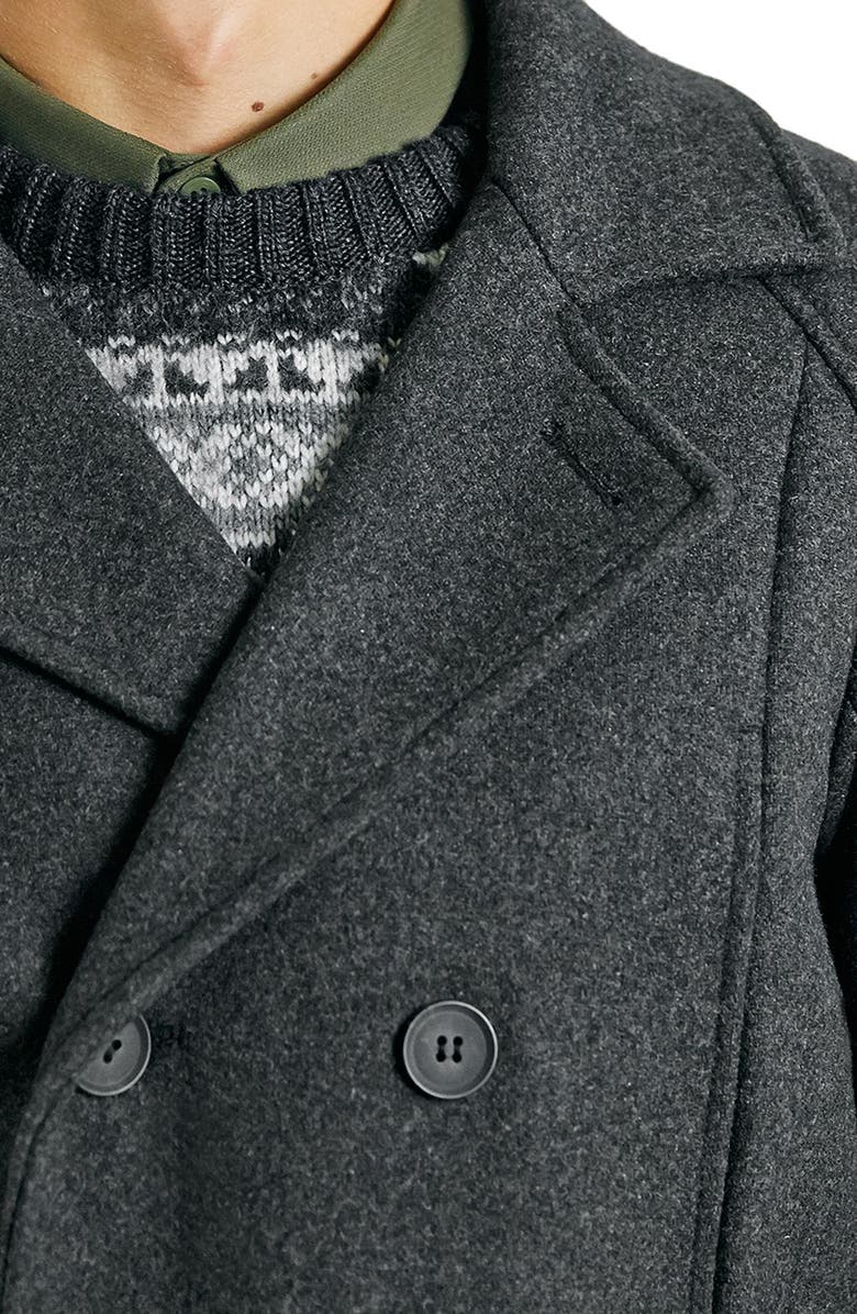 Topman Charcoal Wool Blend Trench Coat, Alternate, color,