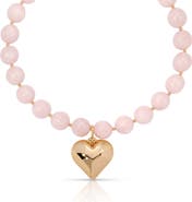 Ettika Luck & Love Stone Puffy Heart Pendant Necklace