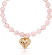 Ettika Luck & Love Stone Puffy Heart Pendant Necklace