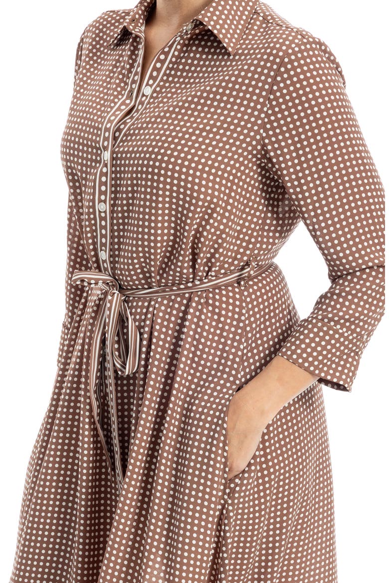 Cuffed Sleeve Midi Shirtdress, Alternate, color, MOCHA/ IVORY GAME DOT