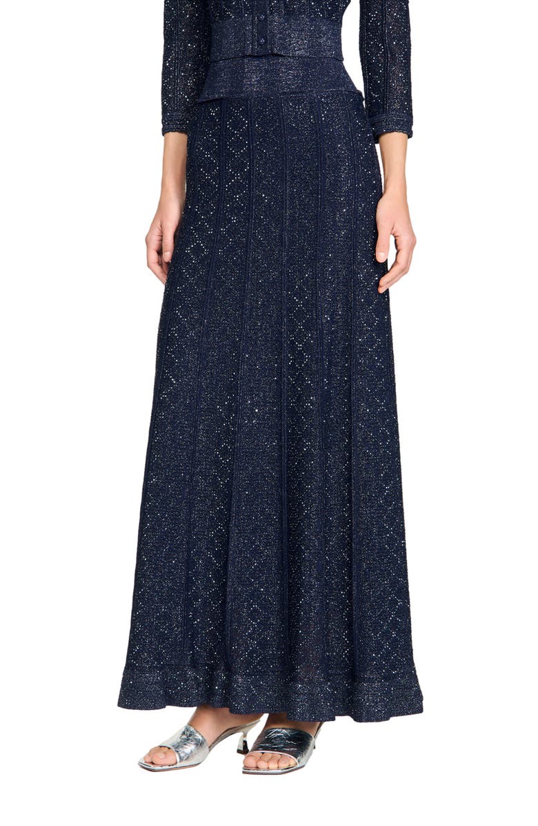 SANDRO Rhinestone knit maxi skirt, Main, color, Navy Blue