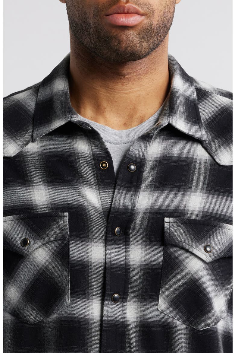 Roy Relaxed Fit Plaid Stretch Cotton Snap-Up Shirt, Alternate, color, MIRROR SMOKE