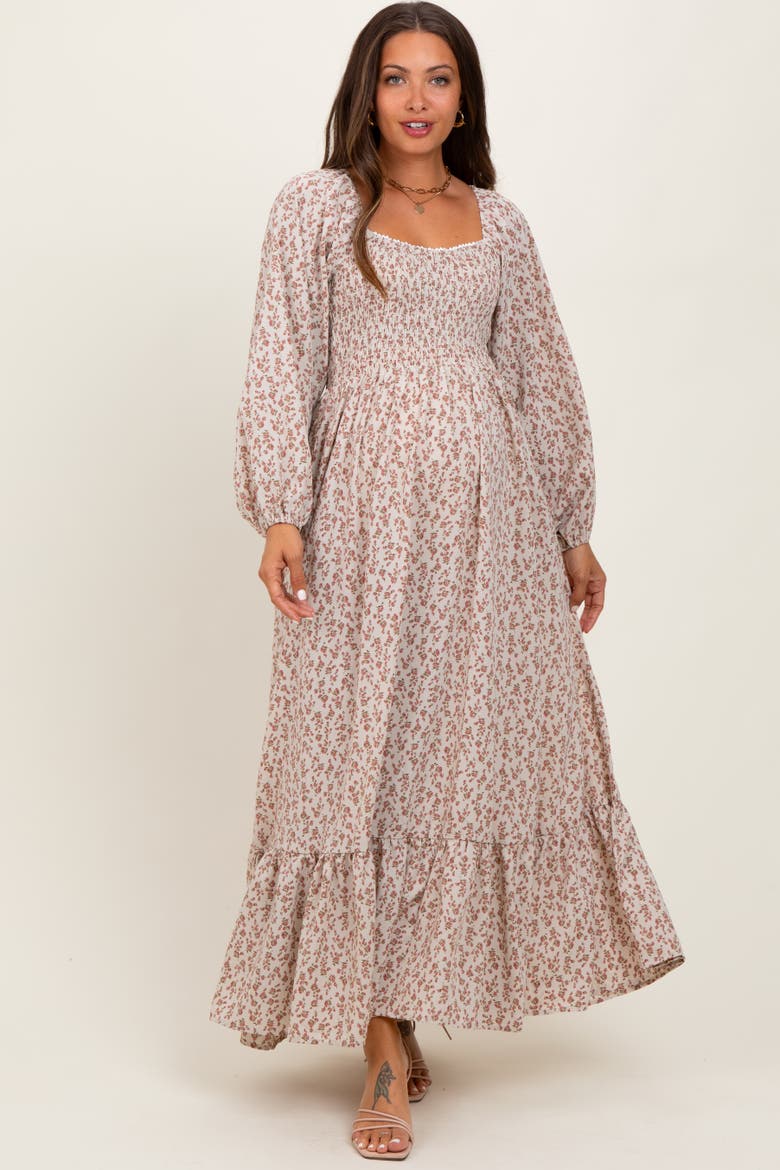 Floral Smocked Lace Trim Sweetheart Maxi Dress, Main, color, Pink