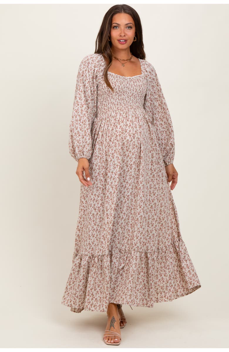 PinkBlush Floral Smocked Lace Trim Sweetheart Maxi Dress, Main, color, Pink