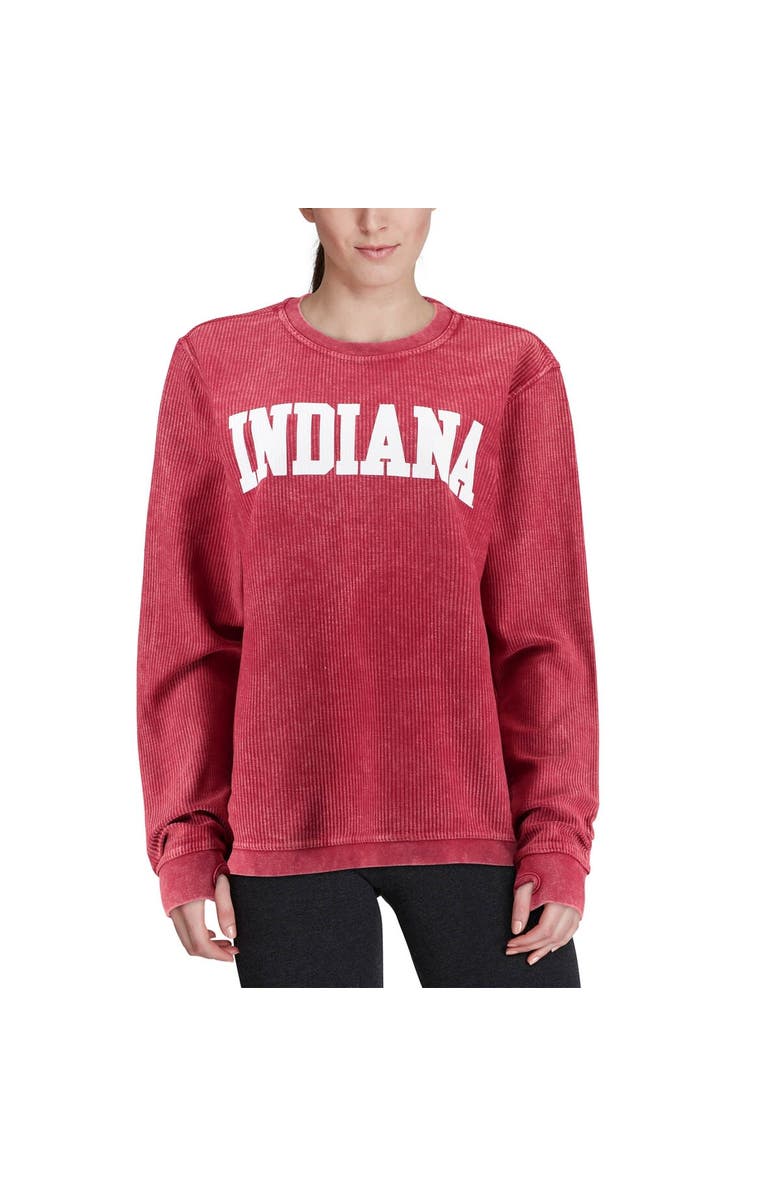 PRESSBOX Women's Pressbox Crimson Indiana Hoosiers Comfy Cord Vintage Wash Basic Arch Pullover Sweatshirt, Alternate, color, Crimson