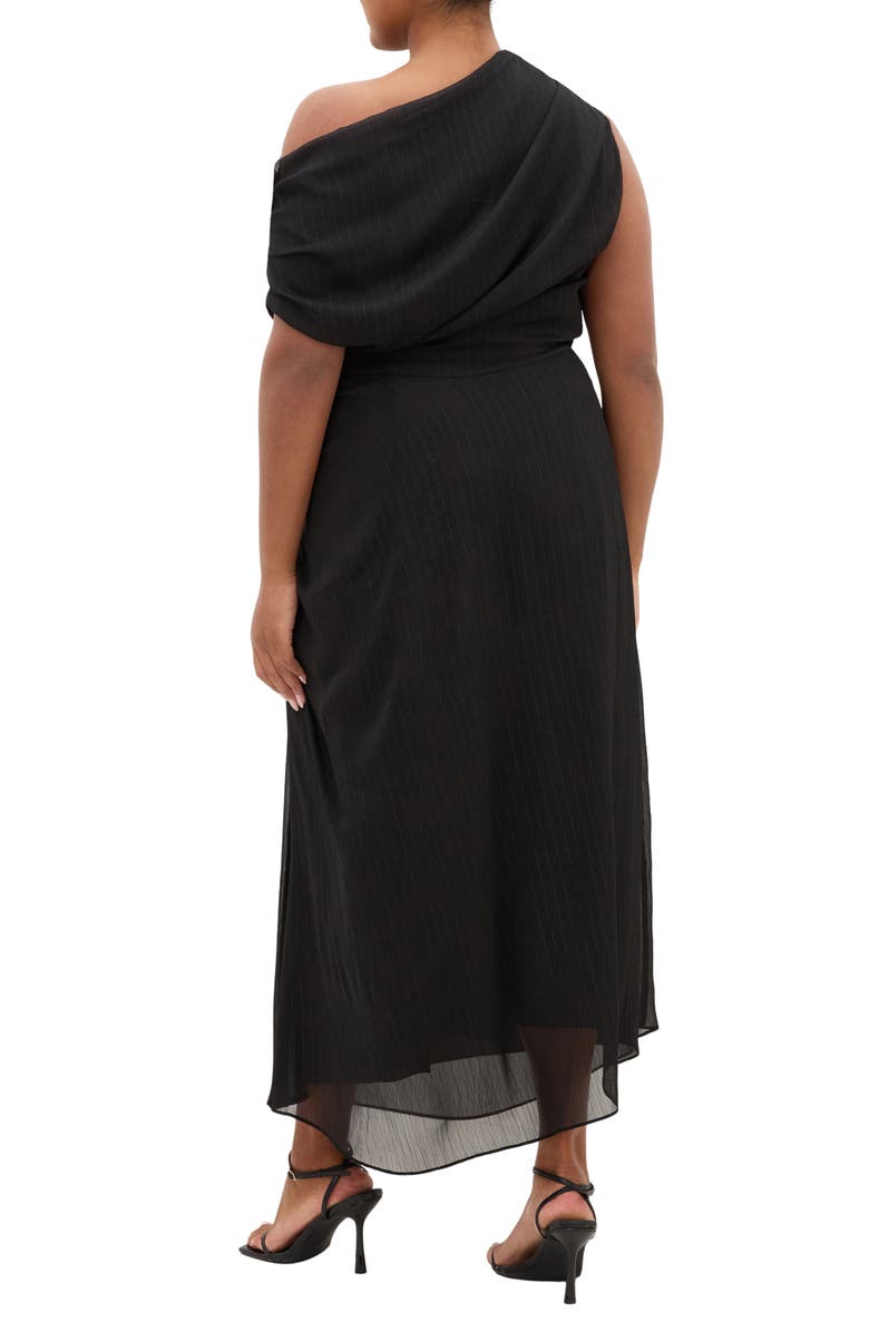 City Chic VIvid One-Shoulder Maxi Dress, Alternate, color, Metallic Black