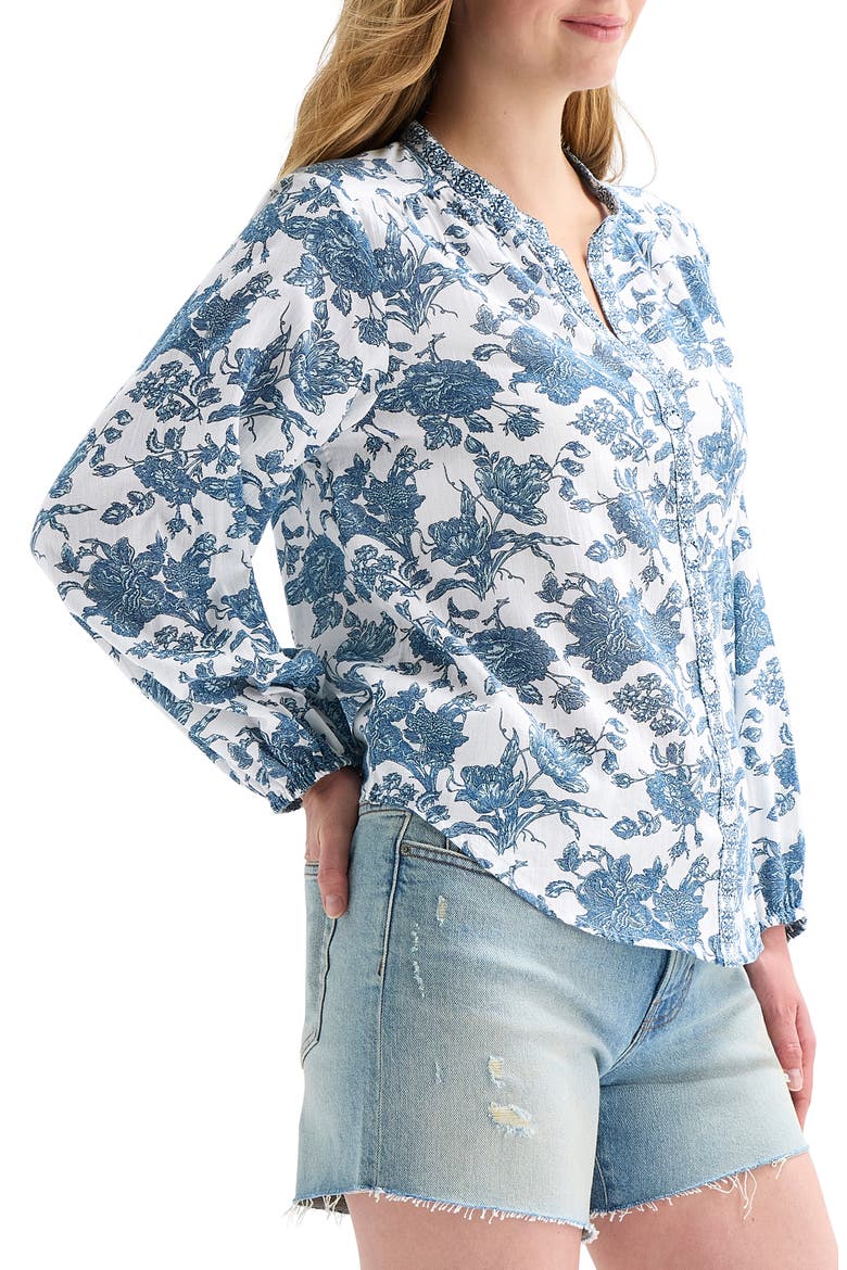 Floral Balloon Sleeve Button-Up Shirt, Alternate, color, BLUE MULTI