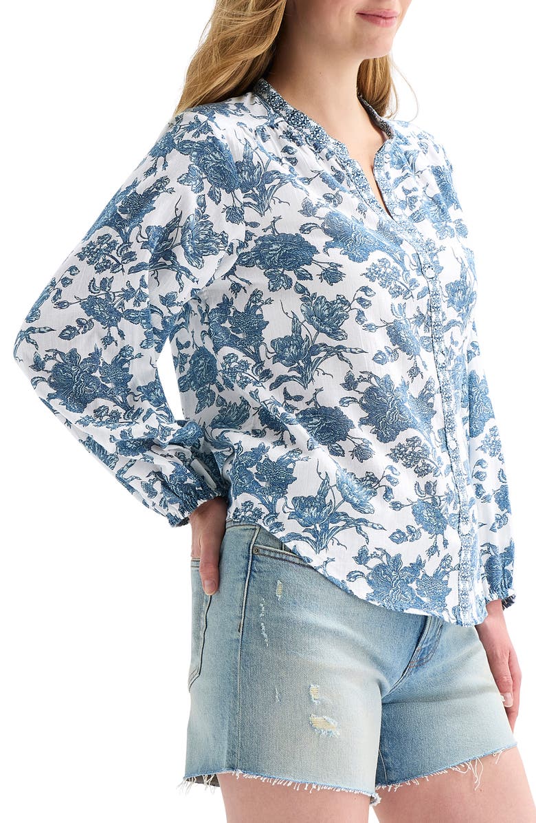 Lucky Brand Floral Balloon Sleeve Button-Up Shirt, Alternate, color, Blue Multi