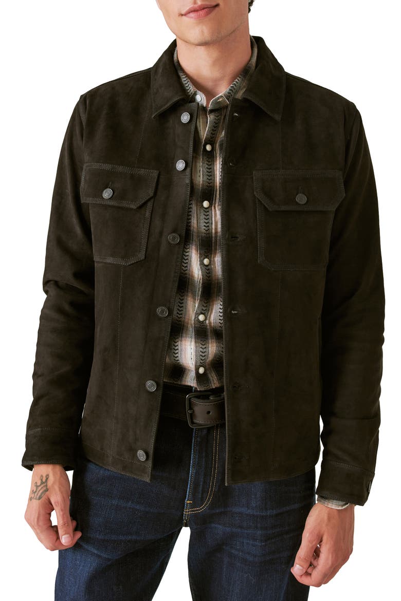 Suede Military Shirt Jacket, Main, color, BLACK