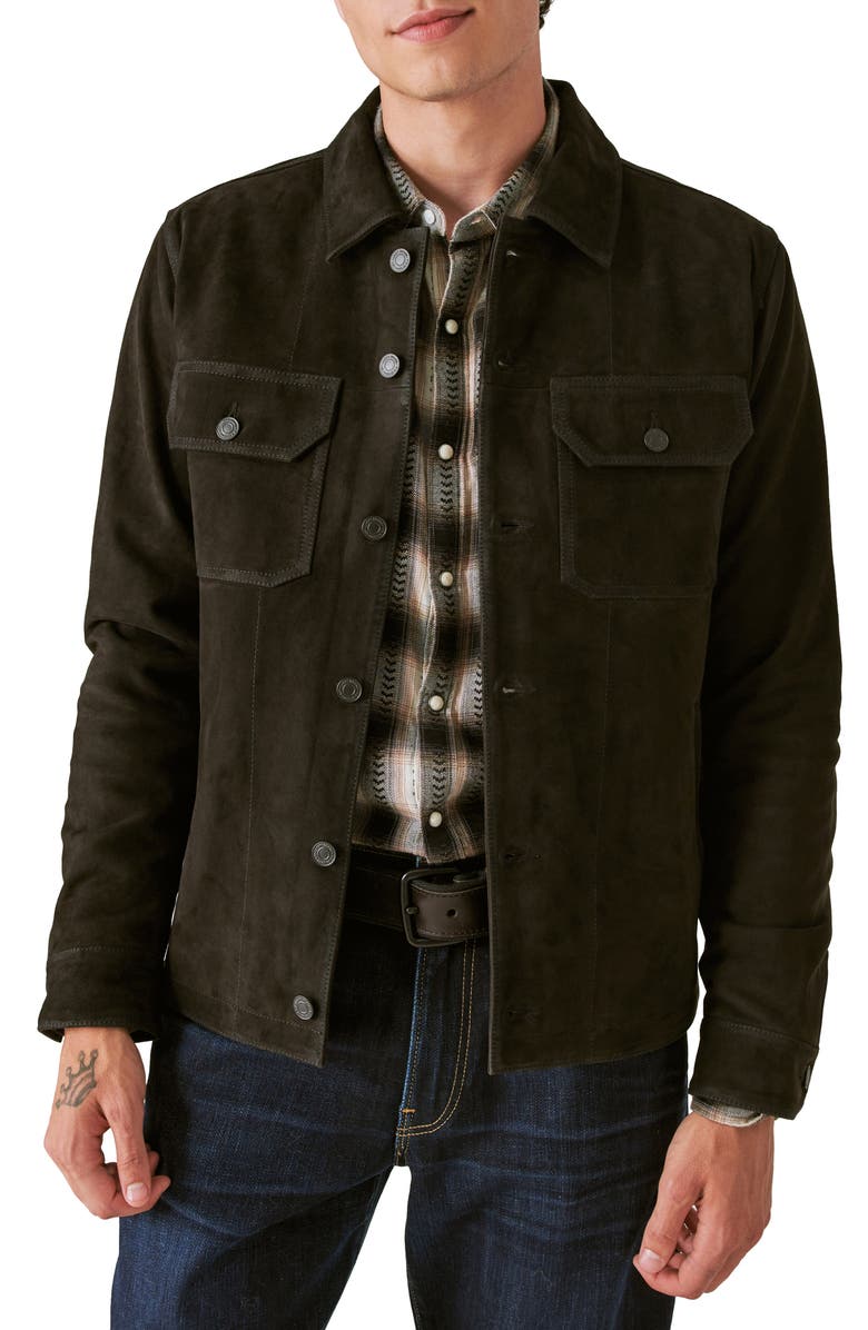 Lucky Brand Suede Military Shirt Jacket, Main, color, Black