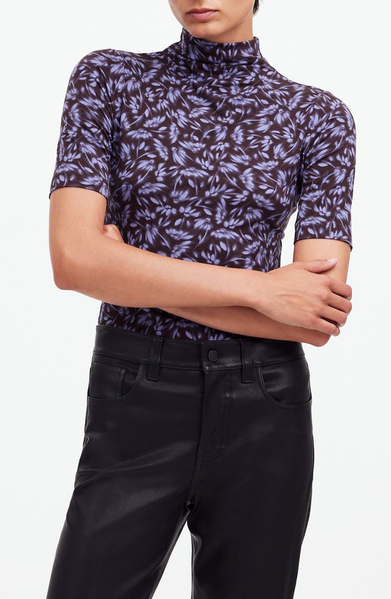 Madewell Floral Drapey Mock Neck Puff Sleeve Top, Main, color, 