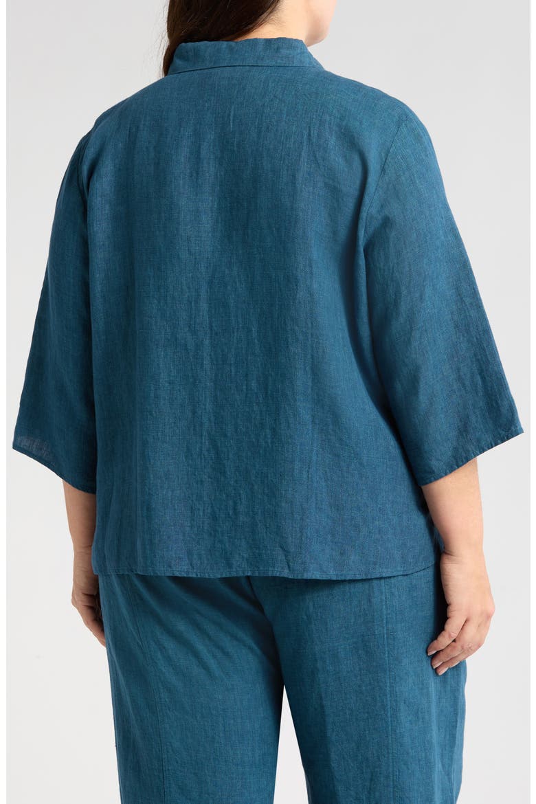 Classic Collar Organic Linen Button-Up Shirt, Alternate, color, HARBOR