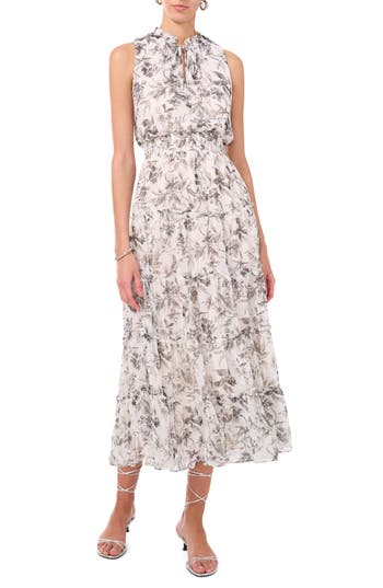 1.state Tiered Tie Neck Sleeveless Maxi Dress